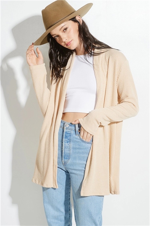 S36-1-1-T975F01N-ND - SOLID SOFT KNIT SHAWL COLLAR CARDIGAN- NUDE -2-2-2