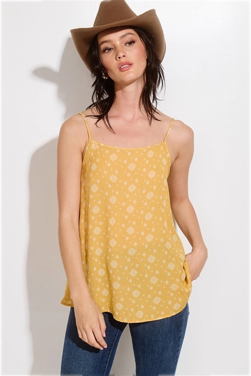 S36-1-1-T983F01-MU - BOHEMIAN PRINT CAMISOLE TANK TOP- MUSTARD -2-2-2