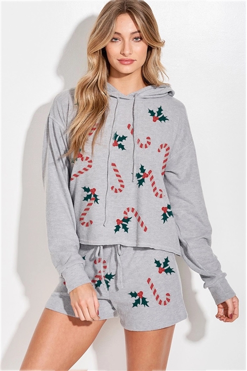 S36-1-1-TB118G12482-HGY - CANDY CANE ALL OVER HOODIE LOUNGE WEAR SET- HEATHER GREY -2-2-2