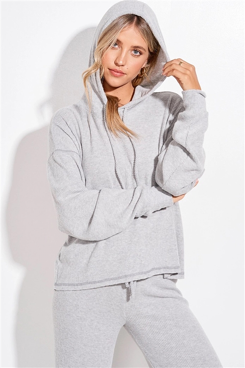 S36-1-1-TB126-GY - COZY HOODED LOUNGEWEAR SET- GREY -2-2-2