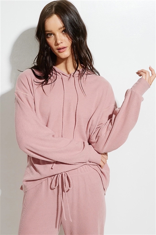 S36-1-1-TB126-PK - COZY HOODED LOUNGEWEAR SET- PINK -2-2-2