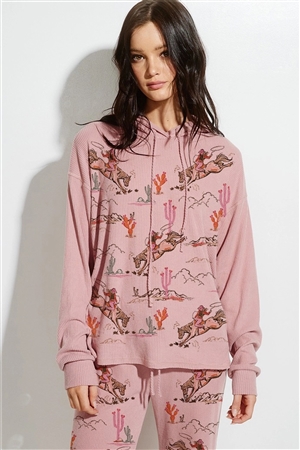 S36-1-1-TB126G12663-BLS - DESERT COWGIRL PRINT RIB HOODIE LOUNGEWEAR SET- BLUSH -2-2-2