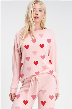 S36-1-1-TB625G10566-PK - HEART ALL OVER SOFT BRUSHED LOUNGEWEAR SET- PINK -2-2-2