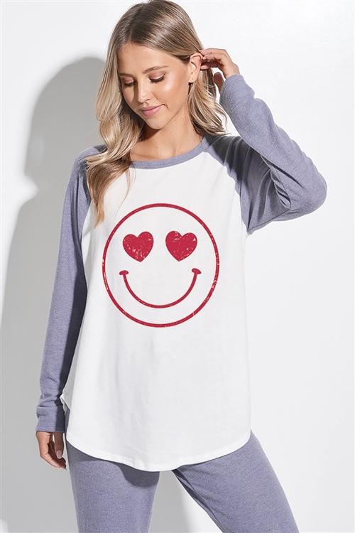 S36-1-1-TB728G10559-DNM - HEART SMILE RAGLAN PAJAMA SET- DENIM -2-2-2