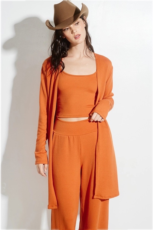 S36-1-1-TB849-RU - SOLID CARDIGAN 3PCS SET- RUST -2-2-2
