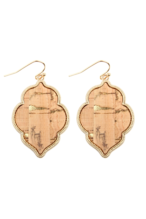 S24-7-5-TE9152BE - QUATREFOIL CORK HOOK EARRINGS - GOLD BEIGE/6PCS