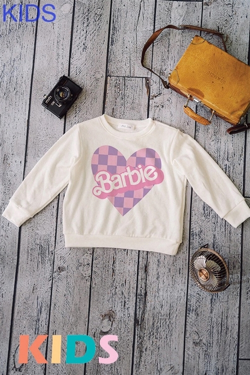 S36-1-1-TK130G12327K-IV - KIDS BARBIE HEART PRINT SOFT LONG SLEEVE TOP- IVORY -2-2-2