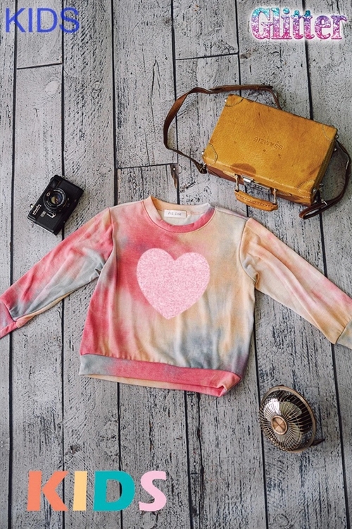 S36-1-1-TK130G12527K-CRYBL - KIDS HEART GLITTER PRINT SOFT SWEATSHIRT- CHERRY/BLUE -2-2-2