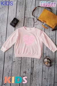 S36-1-1-TK130G12527K-PK - KIDS HEART GLITTER PRINT SOFT SWEATSHIRT- PINK -2-2-2