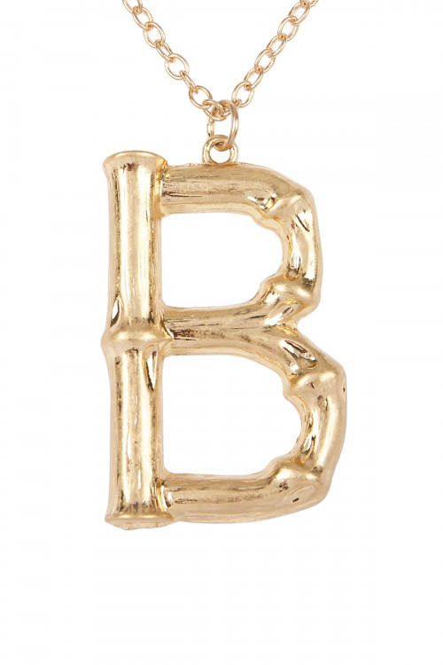 SA4-4-3-TNE0415B - "B" CAST METAL BAMBOO ALPHABET NECKLACE WITH STUD EARRING SET/6SETS