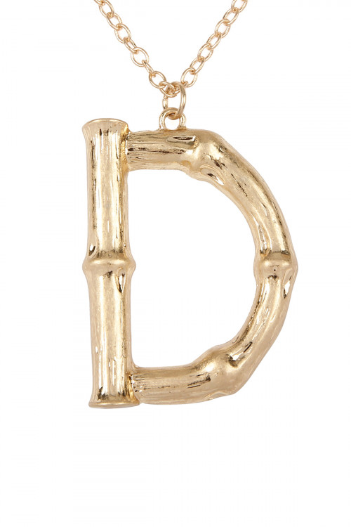 SA4-1-2-TNE0415D - "D" CAST METAL BAMBOO ALPHABET NECKLACE WITH STUD EARRING SET/6SETS