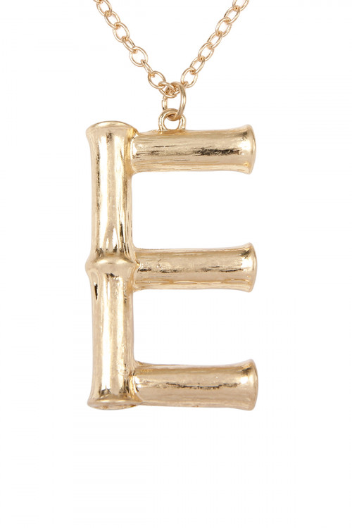 SA4-4-3-TNE0415E - "E" CAST METAL BAMBOO ALPHABET NECKLACE WITH STUD EARRING SET/6SETS