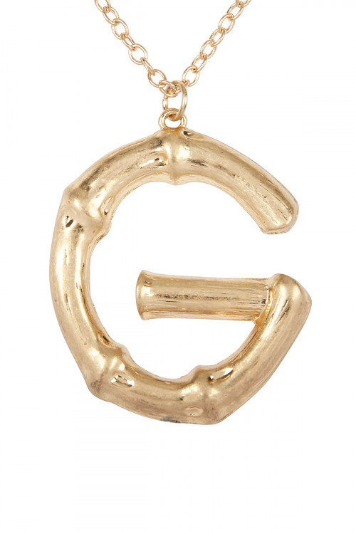 S6-5-2-TNE0415G - "G" CAST METAL BAMBOO ALPHABET NECKLACE WITH STUD EARRING SET/6SETS