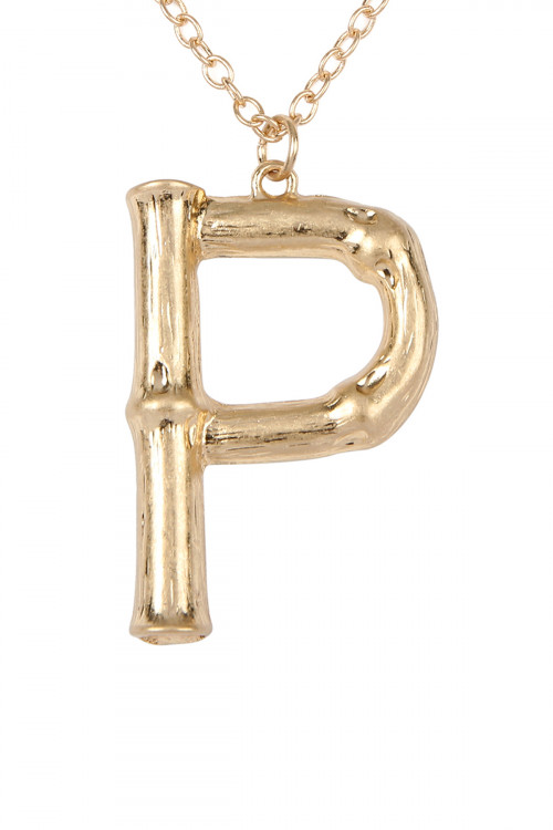 SA4-1-2-TNE0415P - "P" CAST METAL BAMBOO ALPHABET NECKLACE WITH STUD EARRING SET/6SETS