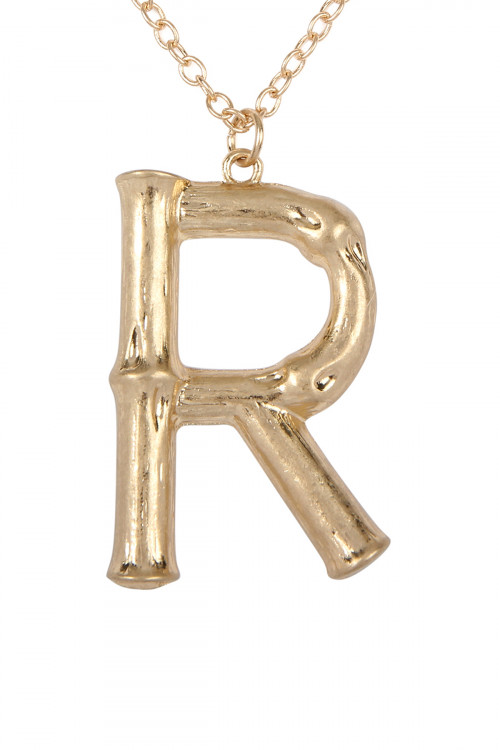 S6-5-2-TNE0415R - "R" CAST METAL BAMBOO ALPHABET NECKLACE WITH STUD EARRING SET/6SETS