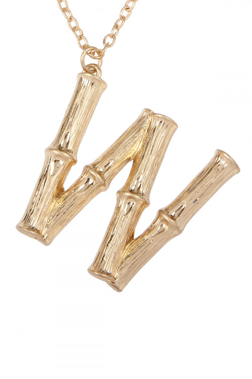 237-I-TNE0415W - "W" CAST METAL BAMBOO ALPHABET NECKLACE WITH STUD EARRING SET/6SETS