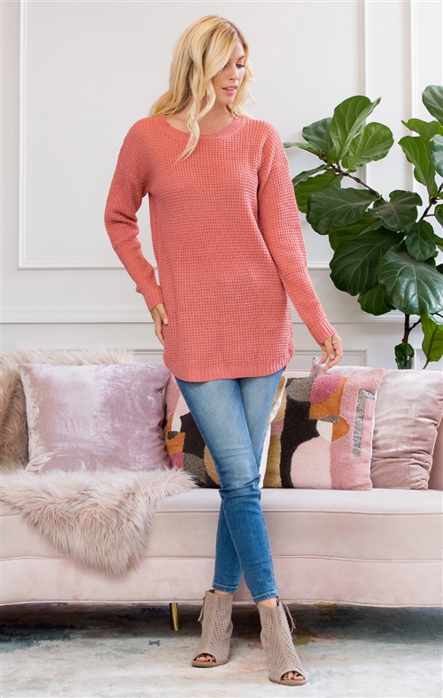 S16-2-5-TW-1934-DPK -  POPCORN BALLOON SLEEVE PULLOVER SWEATER - DUSTY PINK-1-2-2-1