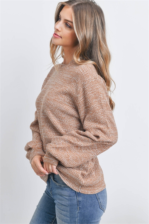 S10-10-1-TW-21050-DPCML - BALLOON SLEEVE MELANGE SWEATER- DEEP CAMEL 1-1-2-2