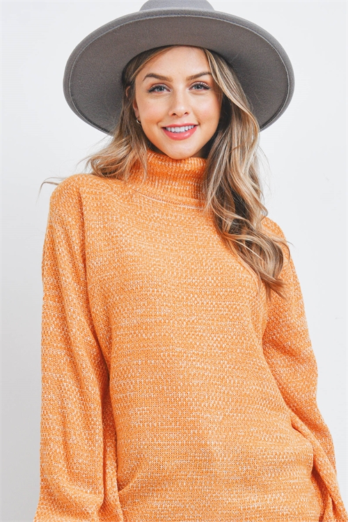 S16-4-3-TW-21051-AMU - TURTLENECK MELANGE BALLOON SLEEVE SWEATER- ASH MUSTARD 1-1-2-2