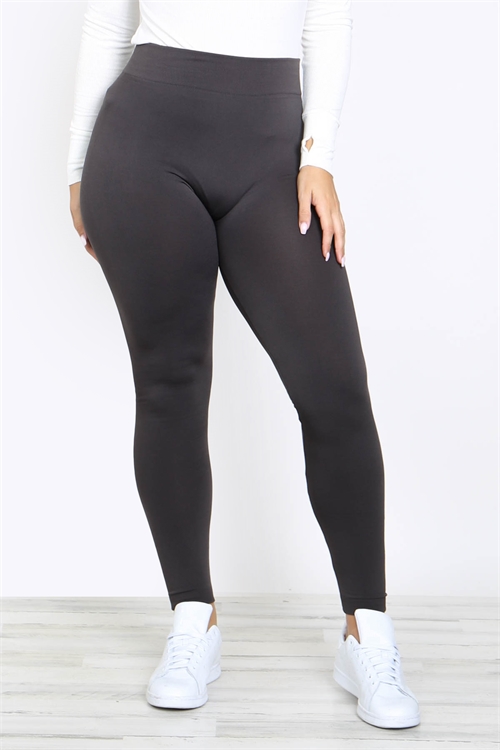 S15-8-1/S9-13-3-TX300X-CHLGY - SEAMLESS FLEECE TIGHTS PLUS SIZE- CHARCOAL GREY 6PCS