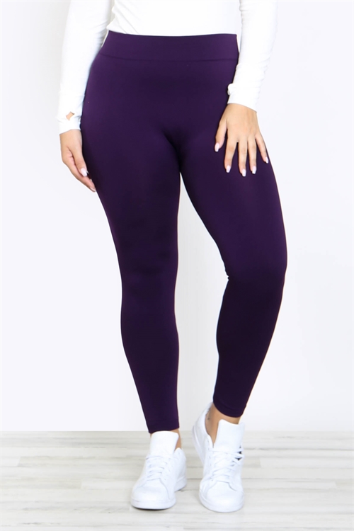 S15-10-1/S9-8-3-TX300X-DKPPL - SEAMLESS FLEECE TIGHTS PLUS SIZE- DARK PURPLE 6PCS