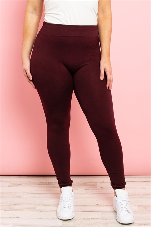 S11-3-1-TX700XBU BURGUNDY PLUS SIZES SOFRA SEAMLESS FOOTLESS FLEECE LEGGINGS/6PCS