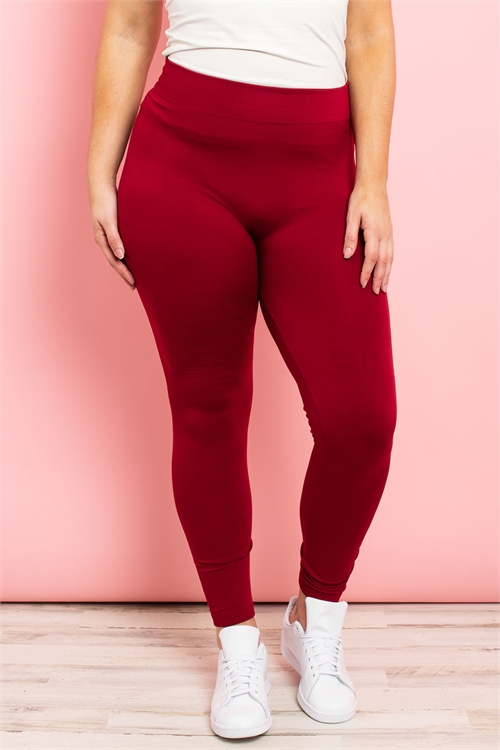 S11-3-1-TX700XDR -DARK RED PLUS SIZES SEAMLESS FOOTLESS FLEECE TIGHTS PLUS SIZE/6PCS