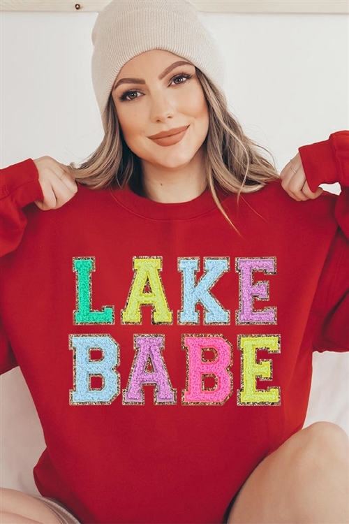 PO-UL180-E0470B-RE - LAKE BABE SUMMER OVERSIZED GRAPHIC FLEECE SWEATSHIRTS- RED-2-2-2-2