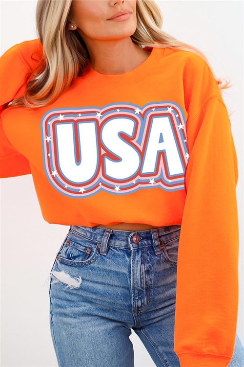 PO-UL180-E1616B-OR - USA 4TH OF JULY OVERSIZED GRAPHIC FLEECE SWEATSHIRTS- ORANGE-2-2-2-2