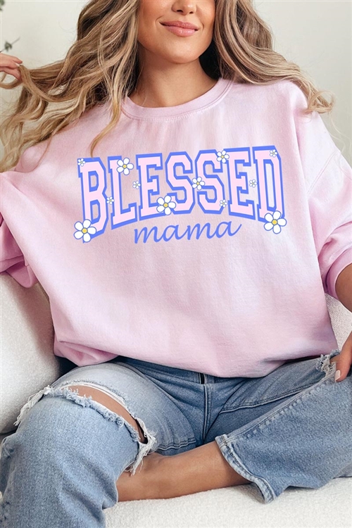 PO-UL180-E2247B-LIG - BLESSED MAMA MOTHERS DAY OVERSIZED GRAPHIC FLEECE SWEATSHIRTS- LIGHT PINK-2-2-2-2