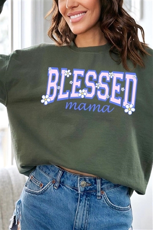 PO-UL180-E2247B-MIL - BLESSED MAMA MOTHERS DAY OVERSIZED GRAPHIC FLEECE SWEATSHIRTS- MILITARY GREEN-2-2-2-2