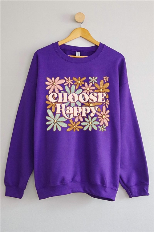 PO-UL180-E2326-PU - CHOOSE HAPPY FLORAL OVERSIZED GRAPHIC FLEECE SWEATSHIRTS- PURPLE-2-2-2-2