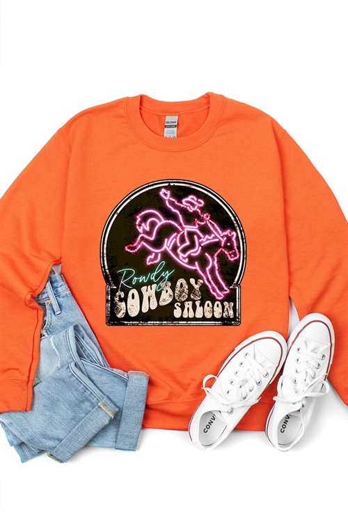 PO-UL180-E2327-OR - COWBOY SALOON NEON SIGN OVERSIZED GRAPHIC FLEECE SWEATSHIRTS- ORANGE-2-2-2-2