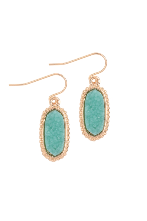 S5-6-3-VE1442GDAQ - GOLD AQUA DRUZY STONE OVAL EARRINGS/1PC