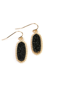 S19-5-1-VE1442GDBK GOLD BLACK DRUZY STONE OVAL EARRINGS/1PC