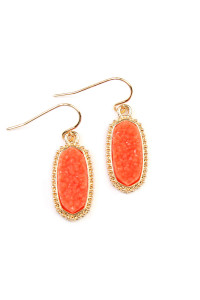 S19-5-1-VE1442GDCO- DRUZY STONE OVAL EARRINGS-GOLD CORAL/1PC