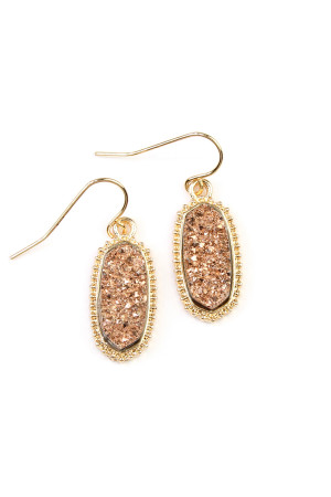 S19-5-3-VE1442GDCP GOLD BROWN DRUZY STONE OVAL EARRINGS/1PC