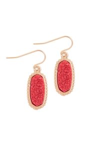 A2-2-2-VE1442GDDRD - GOLD DARK RED DRUZY STONE OVAL EARRINGS/1PC