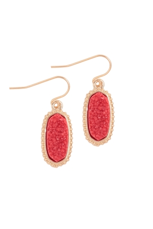 A2-2-2-VE1442GDDRD - GOLD DARK RED DRUZY STONE OVAL EARRINGS/1PC