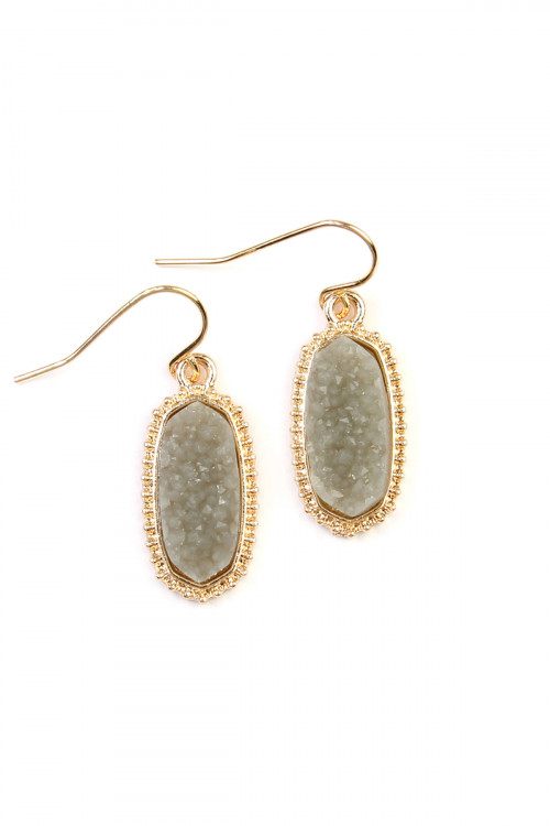 S19-5-3-VE1442GDGY GOLD GRAY DRUZY STONE OVAL EARRINGS/1PC