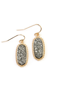 S7-4-3-VE1442GDHE GOLD HEMATITE DRUZY STONE OVAL EARRINGS/1PC