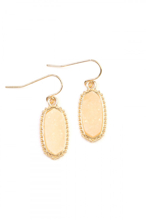 S19-5-2-VE1442GDIV GOLD IVORY DRUZY STONE OVAL EARRINGS/1PC
