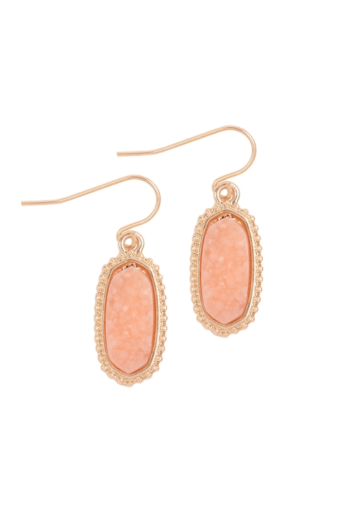 A2-1-3-VE1442GDLPK - GOLD LIGHT PINK DRUZY STONE OVAL EARRINGS/1PC