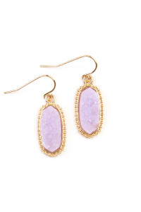 S19-5-1-VE1442GDLV- DRUZY STONE OVAL EARRINGS-GOLD LAVENDER/1PC