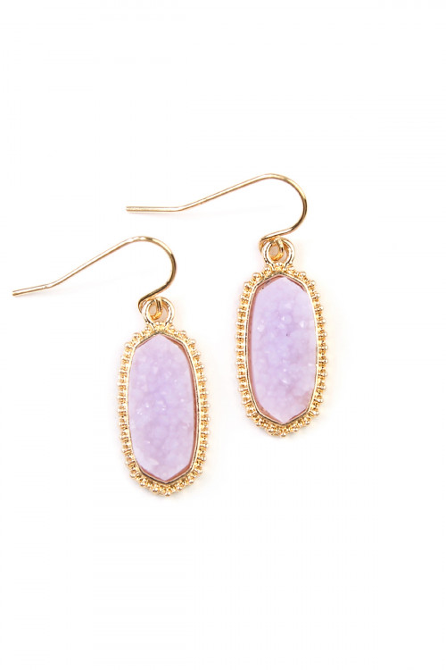 S19-5-1-VE1442GDLV- DRUZY STONE OVAL EARRINGS-GOLD LAVENDER/1PC