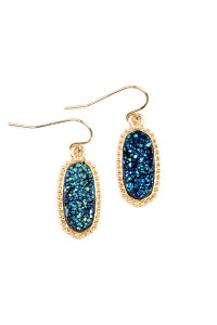 S19-5-2-VE1442GDMBL GOLD MONTANA BLUE DRUZY STONE OVAL EARRINGS/1PC