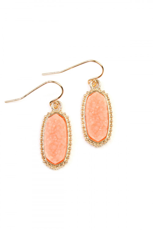 S6-5-2-VE1442GDPE- DRUZY STONE OVAL EARRINGS-GOLD PEACH/1PC