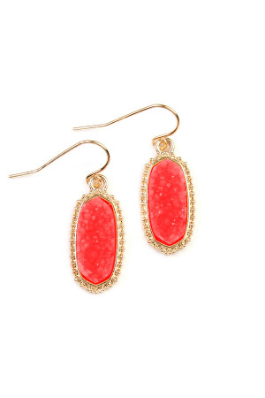 S19-5-1-VE1442GDRD - DRUZY STONE OVAL EARRINGS- RED/1PC