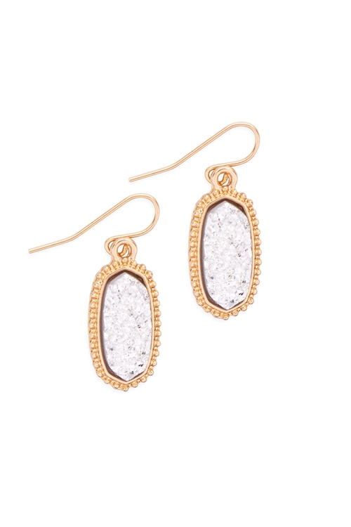 S19-5-3-VE1442GDSV - DRUZY STONE OVAL EARRINGS - SILVER/1PC