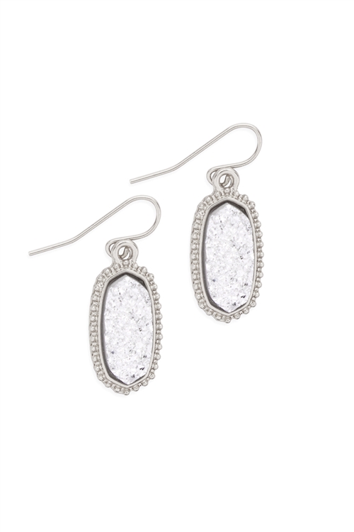 A2-1-3-VE1442RHSV - DRUZY STONE OVAL EARRINGS-SILVER RHODIUM/1PC